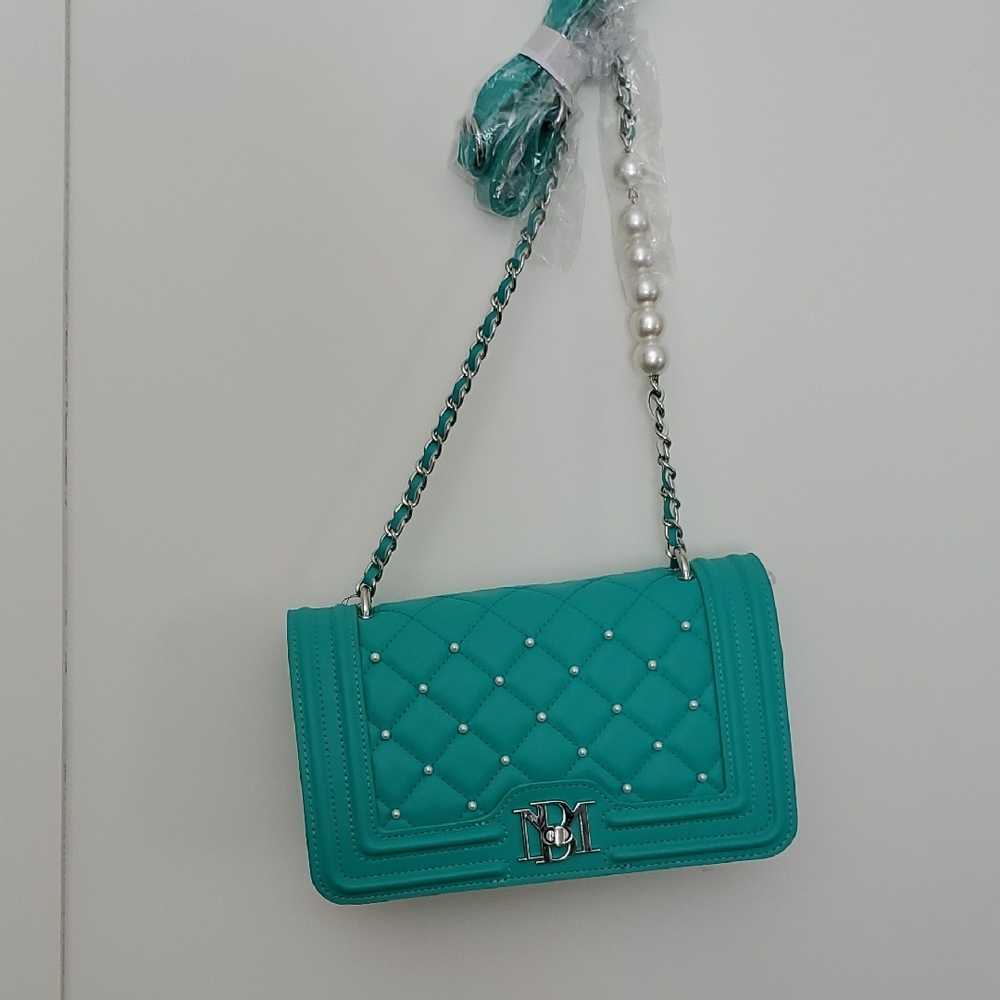 Badgley Mischka Blue Quilted Crossbody Bag with Chain Strap